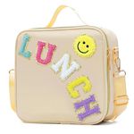 LOKFAR Insulated Lunch Bag Women Lunch Box Kids for Teen Girls Boys, Cute Preppy Lunch Boxes With Adjustable Shoulder Strap, Waterproof Nylon Lunchbox Lunch Bags for School Work Picnic (Beige)