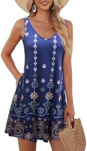 AUSELILY Women's Sleeveless V Neck Mini Dress Beach Cover Up Swimwear Bathing Suit Sundresses with Pockets 2025 New Bohemian Saffron 2XL