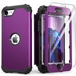 IDweel for iPhone SE 2020 Case with Screen Protector, for iPhone SE 2022 Case,3 in 1 Shock Absorption Slim Fit Heavy Duty Hard PC Cover Soft Silicone Bumper Full Body Sturdy Case,Navy Purple