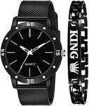 just like Analog Rubbers Strap Watch with King Bracelet Set of 2 Watches (Black)