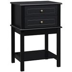 HOMCOM Modern Nightstand, Accent End Side Table with 2 Drawers and Storage Shelf, Bedside Table for Bedroom, Black