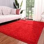 Keeko Premium Fluffy Area Rugs for Living Room Bedrooms, 3x5 Feet Red Washable Bedroom Area Rug Entryway Rugs High Pile Extra Soft and Cute Room Decor Indoor Rug Nursery for Girls Kids Room