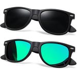 2 Pack Green Polarized Sunglasses for Men Women Trendy Black Mens Sunglasses Womens Shades Mirrored Green Lens Square Sun Glasses UV Protection for Driving Fishing Travelling Golf