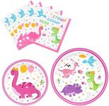 WERNNSAI Disposable Dinosaur Plates and Napkins - Dino Party Supplies for Girls Luncheon Dinner Dessert Cake Plates Baby Shower Birthday Party Tableware Kit 48PCS Serves 16 Guests