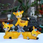 Kanak Creation Resin Pot Combo Set of 3 Deer Animal Modern Design Handmade Beauty Enhancer Design & Planter Unique Design Succulent & Polyresin Pots for Home & office Decor without Plant Multi Color