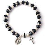 HanlinCC Women's Beaded Stretch Rosary Bracelet with Crucifix and Miraculous Medal, Large,Medium, Crystal, miraculous medal