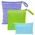 Radsocken 3 Pcs Wet Bag, Nappy Bags for Cloth Waterproof Washable Wet Dry Bags, Reusable Produce Cloth Bags Diaper Bags Wet Bags with 2 Zipper Pockets for Swimming, Baby Diaper, Travel Beach(3 Size)