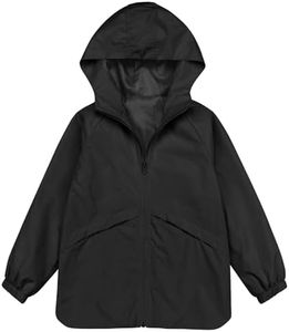 MODAFANS Boys Girls Rain Jacket Waterproof lined Hooded RainCoats Windbreaker 12-13T Black