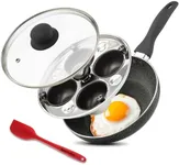 Eggssentials 2 IN 1 Egg Pan & Egg Poacher Pan, Granite Nonstick Fry Pan Poached Egg Maker and Frying Skillet with Lid, Poached Eggs Cooker Food Grade Safe PFOA Free with Spatula, Egg Cookware - 4 Cups