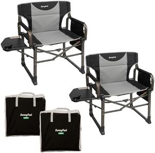 SUNNYFEEL Oversized Camping Directors Chair 2 Pack Portable Foldable Camp Chair for Adults Support 600lbs with Side Pocket and Side Table for Beach, Fishing, Trip, Picnic, Lawn, Outdoor Black