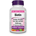 Webber Naturals Biotin 2500 mcg, 90 Capsules, Supports Healthy Hair, Skin & Nails, Energy Metabolism, Vegan