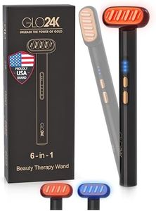 GLO24K 6-IN-1 Beauty Therapy Wand for the Face, Eyes, and Neck. Based on Dual LED Light Therapy, Thermal, Vibration, and Micro-Current Technologies.Skin Rejuvenation