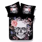 Sticker superb Bedding set Duvet Cover King 220x240cm Halloween Skull Pink Flower Personality Quilt Cover + Pillow Case Black Bedding set