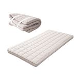 EMOOR Japanese Padded Futon Mattress Machi Double Gray, Gusset Foldable Storable Elastic Bands Floor Sleeping Guest Bed Tatami Mat