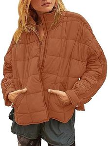 Muchpow Women's Lightweight Down Coat Long Sleeve Full Zipper Oversized Packable Short Puffer Jackets(Orange,Small)