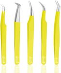 SIVOTE Eyelash Extension Tweezers for Classic & Volume Lashes, 5-Pack, Yellow