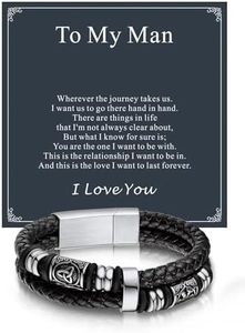 Bandmax Bracelet Gift to My Man Fancy Double Row Celtic Bead Bracelet Wristband 7.5 Inch Black Braided Rope Cuff Bracelets Gifts for Men On Christmas Birthday Valentine's Day