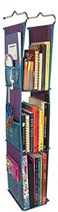 LockerWorks 3 Shelf Adjustable Hanging Locker Organizer, 20-38" Tall x 6" Wide x 9" Deep, Shelves 12"-14" Tall, Hangs from Shelf, Hooks or Rod to Create Storage Space. Purple with Teal Trim