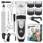 Pet UnionProfessional Dog Grooming Kit - Cordless Low Noise Dog Clippers for Grooming Thick Coats - All Pet Safe Cat Hair Trimmer - Pet Grooming Kit Includes Dog Hair Clippers, Nail Trimmer & Shears