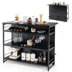 COSTWAY 2-in-1 Industrial Kitchen Island, 4-Tier Bar Table Sideboard with 3 Open Shelves, Wine Rack, Stemware Holders & Footrest, Wine Cabinet Storage Organizer for Home Pub (Black)