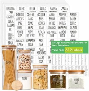 Hebayy 612 All Caps Minimalist Pantry Food Labels, Herb Spice Seasoning Oil Stickers, Plus 51 Blank Ones, Waterproof, Oil & Tear Resistant, No Residue, Expand Version for Kitchen Containers Jars