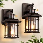 VIANIS 2 Packs Motion Sensor Outdoor Lights, Oil Rubbed Bronze Wall Light Fixtures, Dusk to Dawn Outdoor Lighting Sconce, Anti-Rust Seed Glass Garage Light Lantern, Waterproof Porch Lights for House