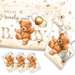 CMUSKO Teddy Bear Baby Shower Decorations for Boy-3Pcs We Can Bearly Wait Tablecloths Brown Bear Theme Baby Shower Plastic Tablecloth Teddy Bear Table Cover for Birthday Party,Baby Shower