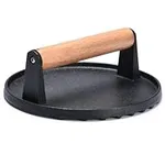 MOUNTAIN GRILLERS Cast Iron Grill Press Weight - with Wooden Handle - Cast Iron Press for Meat, Hamburger Patty, Smash Burger, Bacon, Steak