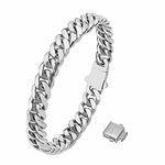 murtoo Bracelets for Men, Cuban Link Bracelet for Men, Men's Bracelet with Square Clasps, Stainless Steel Chain Bracelet, Mens Jewellery Gift (Silver, 8mm, 8.5)