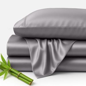 LUX Décor 3 Piece Twin XL Sheet Set – Pure Organic 100% Rayon derived from Bamboo Sheets - Cooling & Breathable, Luxuriously Soft Silky Feel Bedsheet Sets (Grey)