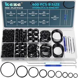 KEZE 400 Pcs Hydraulic O-Ring Flat Face Fittings 9 Size Buna-N 70A O Rings Seal Kit for Hydraulic Fitting,Cylinders,ORS/ORFS Flat Face Hydraulic Fittings (Flat Face Size 1/4"-2")