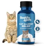 BestLife4Pets Cat Allergy Relief & Immune Support - Soothe Seasonal Cat Allergies, Itching, Sneezing, Congestion, Feline Respiratory Infection Supplement - All Natural - 400 Odorless, Tasteless Pill