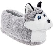 Funziez! Fuzzy Dog Slippers for Women & Men, Funny, House Shoes, Animal, Cute Novelty, Great Mother's Day Gift for Mom, Wife, Daughter, Husky, L