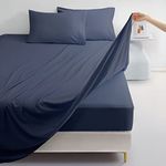 EMONIA Queen Size Bed Sheets Set 4 Pieces Set 16 Inches Deep Pocket 1 Flat Fitted Sheet & 2 Pillowcases Super Soft Microfiber 1800 Thread Count Bedding Wrinkle Free Shrinkage (Navy Blue, Queen)