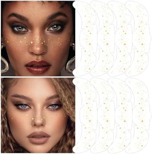 XZMeiLun 8Ps Face Glitter Speckles Patches, Gold Glitter Freckles Face Tattoo, Glow Up Makeup Patches, Cute Glitter Makeup Accessories for Women, Cosmetic Glitter for Face Gift