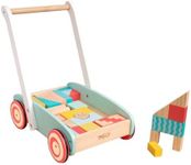 Owl & Fox Wooden Baby Walker with 29 Assorted Colourful Blocks, Traditional Push Along Early Development & Activity Toy, Sustainably Sourced, for Ages 12 Months+