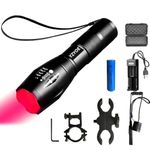 YZYOE Rechargeable Red Light Tactical Flashlight，500 Yard Red Hunting Light Zoomable Flashlight Hog Predator Lights with Pressure Switch Universal Picatinny Rail Mount kit.