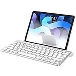 OMOTON Ultra-Slim Wireless Bluetooth Keyboard Compatible with All iPad, iPad 10.2 9th Generation/Mini 6 2021, Build-in Sliding Stand, White