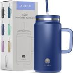 ALBOR 50 oz Tumbler With Lid and Straw, Leak Proof Durable Stainless Steel Insulated Tumbler With Handle, Spill Proof Water Bottles With Straw (Blue, 50 oz)