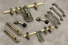 Jovial 1021 - Double Door - Door Fittings Kit, Ganeshji Door Accessories Kit, Ganeshji Door Kit Set (12"-1 Aldrop, 10"-1 Latch, 4 Handles, 2 Tower Bolt and 2 Door Stopper, Finish : Antique Brass)