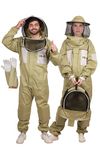 USKEEPERS Polly Cotton Bee Suit, Apiarist Ultra Ventilated Beekeeping Suit for Men & Women with Beekeeper Gloves & 2 Beekeeping Veils, Professional & Beginner Beekeepers Suit. (Olive,S)