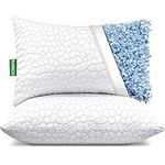 Cooling Bamboo Pillows 2 Pack, Luxury Shredded Memory Foam Pillows Queen Size Set of 2, Cloud Comfort Cool Pillows for Side Sleepers Back Stomach - Gel Bed Pillows for Sleeping with Removable Cover