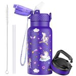 OLDLEY 500ml/17oz Kids Stainless Steel Insulated Water Bottle with Straw Double Wall Metal Vacuum Leakproof Reusable Small Flask with 2 Different Lids Hot Cold Drinks for Boys Girls Toddler Children