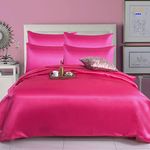 6PCS Satin Duvet Cover Bedding Set Plain Luxury Soft Bed Set Include (1xDuvet Cover, 1xFitted Sheet, 4xHousewife Pillow Case) (King, Fuschsia)-(Same Day Dispatch)