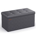 SONGMICS 30 Inches Folding Storage Ottoman Bench, Storage Chest, Footrest, Padded Seat, Slate Gray ULSF040G01