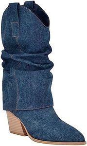 NINE WEST Women's Wilton Western Boot, Denim Blue 400, 6.5