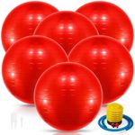 Jexine 6 Pcs Yoga Ball Exercise Ball PVC Stability Balance Yoga Ball Chair Quick Pump for Physical Workout Pregnancy Home Office Gym Equipment (25.59 Inch, Red)