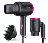 Wavytalk Mini Hair Dryer with Diffuser, 1600W Foldable Hair Blow Dryer, Lightweight Diffuser Hair Dryer for Curly Hair, Black