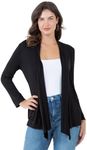 Azules Women's Rayon Span Open Front Drape Cardigan, Black, Medium