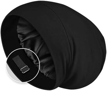 Zenssia Satin Lined Hair Bonnet for Sleeping, Sleep Cap for Women and Men with Adjustable Strap, Stay On All Night Hair Wrap, Black, Pack of 1